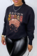 Black Street Vintage Print Patchwork O Neck Tops