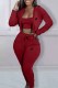 Burgundy Casual Print Patchwork Hooded Collar Long Sleeve Three Pieces