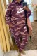 Purple Street Camouflage Print Letter Hooded Collar Long Sleeve Two Pieces