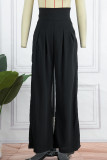 Blue Casual Solid Patchwork Loose High Waist Wide Leg Solid Color Bottoms