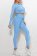 Sky Blue Casual Sportswear Solid Patchwork O Neck Long Sleeve Two Pieces