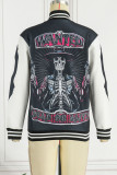 Black Casual Street Print Patchwork Buckle Outerwear