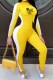Yellow Sexy Print Patchwork Letter O Neck Jumpsuits