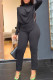 Black Casual Solid Patchwork Half A Turtleneck Long Sleeve Two Pieces