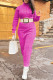 Rose Red Casual Solid Patchwork Turtleneck Straight Dresses(Without Belt)