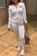 White Street Print Draw String Hooded Collar Long Sleeve Two Pieces