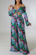 Rose Red Casual Print Bandage Patchwork Turndown Collar Long Sleeve Two Pieces