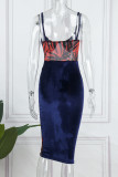 Red Sexy Print Patchwork Spaghetti Strap Sling Dress Dresses