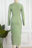 Green Sexy Solid Patchwork O Neck One Step Skirt Dresses