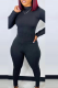 Black Street Solid Patchwork O Neck Long Sleeve Two Pieces
