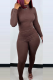 Brown Street Solid Patchwork O Neck Long Sleeve Two Pieces
