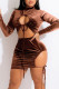 Coffee Sexy Solid Bandage Hollowed Out Patchwork Half A Turtleneck Pencil Skirt Dresses