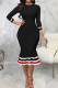 Black Casual Solid Patchwork O Neck Trumpet Mermaid Dresses
