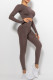 Coffee Casual Sportswear Solid Patchwork O Neck Long Sleeve Two Pieces