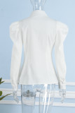 White Street Solid Patchwork Turndown Collar Tops