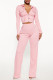 Pink Casual Solid Patchwork Zipper Collar Long Sleeve Two Pieces