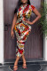 Red Casual Print Fold O Neck Short Sleeve Dress