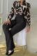 Black Casual Print Patchwork Buckle Mandarin Collar Long Sleeve Two Pieces