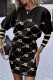 Black khaki Casual Print Patchwork O Neck One Step Skirt Dresses