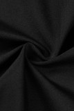 Black Sexy Casual Solid Patchwork V Neck Long Sleeve Two Pieces