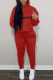 Red Street Print Draw String Hooded Collar Nine Points Sleeve Two Pieces