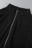 Coffee Sexy Solid Sequins Zipper Collar Skinny Jumpsuits