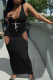 Black Street Print Hollowed Out U Neck Pencil Skirt Dresses