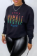 Black Casual Daily Print Patchwork O Neck Tops
