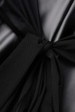 Black Sexy Solid Bandage Patchwork V Neck Regular Jumpsuits