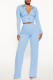 Blue Casual Solid Patchwork Zipper Collar Long Sleeve Two Pieces