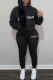 Black Street Print Draw String Hooded Collar Nine Points Sleeve Two Pieces