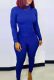 Peacock Blue Street Solid Patchwork O Neck Long Sleeve Two Pieces