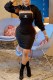 Black Elegant Print Bandage Letter Hooded Collar Long Sleeve Two Pieces