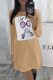 Khaki Casual Print Patchwork O Neck Straight Dresses