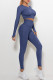 Dark Blue Casual Sportswear Solid Patchwork O Neck Long Sleeve Two Pieces