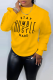 Yellow Street Daily Print Patchwork Letter O Neck Tops