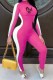 Rose Red Sexy Print Patchwork Letter O Neck Jumpsuits