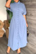 Blue Casual Solid Patchwork Half A Turtleneck Long Dress Dresses