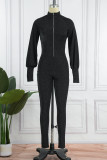 Coffee Sexy Solid Sequins Zipper Collar Skinny Jumpsuits