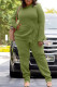 Army Green Casual Solid Tassel Patchwork Hooded Collar Long Sleeve Two Pieces