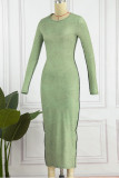 Green Sexy Solid Patchwork O Neck One Step Skirt Dresses