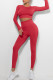 Red Casual Sportswear Solid Patchwork O Neck Long Sleeve Two Pieces