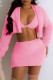 Pink Sexy Casual Solid Basic Turndown Collar Long Sleeve Two Pieces