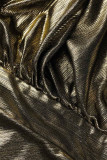 Gold Elegant Solid Patchwork Slit Oblique Collar Dresses