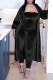 Black Casual Solid Patchwork Strapless Long Sleeve Two Pieces
