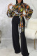 Orange Black Casual Elegant Print Bandage Patchwork O Neck Straight Jumpsuits