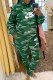 Green Street Camouflage Print Letter Hooded Collar Long Sleeve Two Pieces