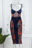 Red Sexy Print Patchwork Spaghetti Strap Sling Dress Dresses