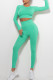 Green Casual Sportswear Solid Patchwork O Neck Long Sleeve Two Pieces