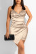 Apricot Sexy Solid Patchwork Asymmetrical Spaghetti Strap Sling Dress Dresses